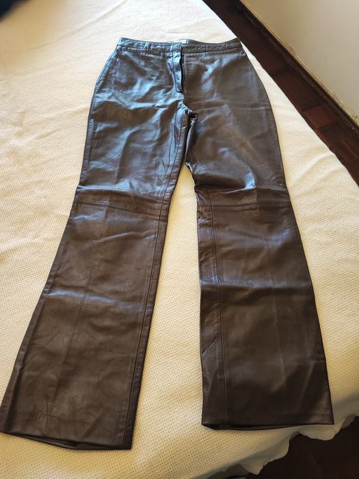 Calças em pele castanha Tintoretto