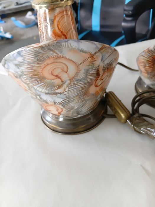 2 candeeiros de mesa vintage ceramica pintada á mão  anos 1960/19700