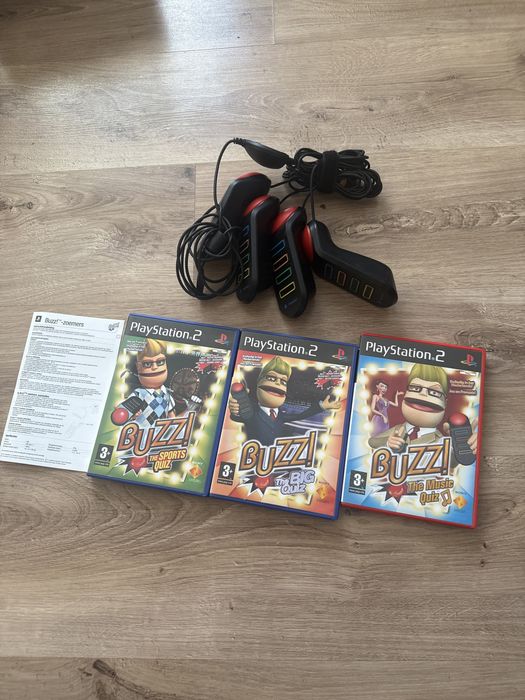 Zestaw kontrolerów buzz plus 3 gry do konsoli PlayStation 2 Ps 2