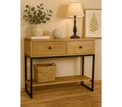 Konsola LOFT z Szufladami, 100% Lite Drewno Dębowe, Dąb.