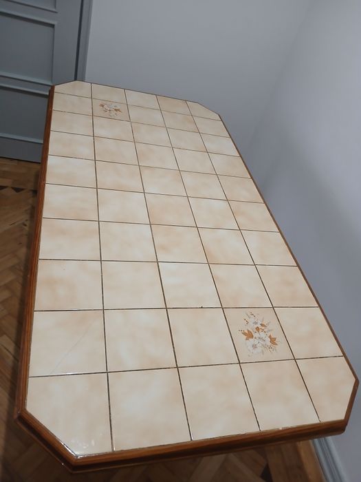 Mesa cozinha c/mosaico e madeira maciça