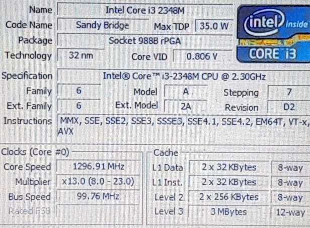 Процесор Intel® Core™ i3-2348M 2,3 ГГц