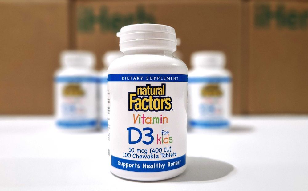 Natural Factors, вітамін D3 для дітей, 400 МО, 100 жувальних таблеток