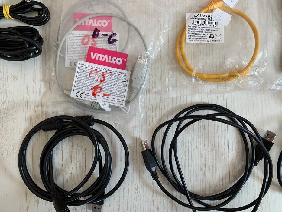 Zestaw kabli RJ10, USB, telefoniczny, drukarkowy, sieciowy