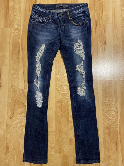Redial jeans biodrówki S pas 76-80 cm niebieskie dżinsy jeansy dziury