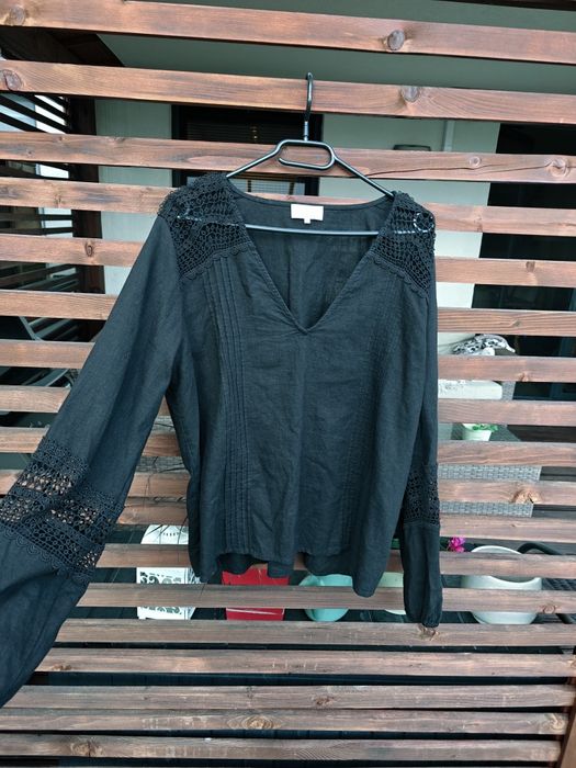 Bluzka levete room rozmiar 38 len czarna skandynawska  koronka premium