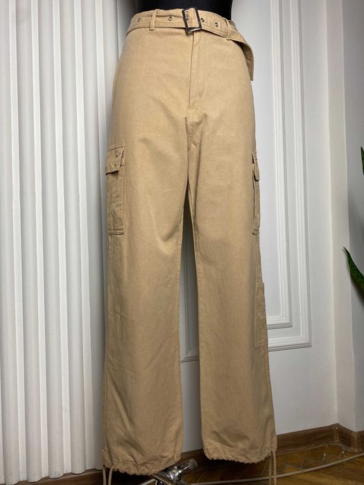 ZARA spodnie damskie camel cargo szerokie nogawki lyocell bawełna S modne