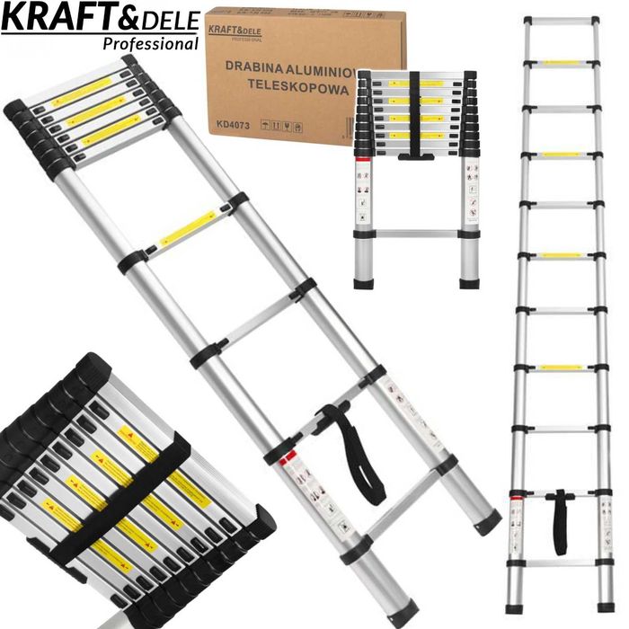 KRAFT&DELE Drabina Teleskopowa Rozsuwana Aluminiowa 3,2m 150kg KD4073