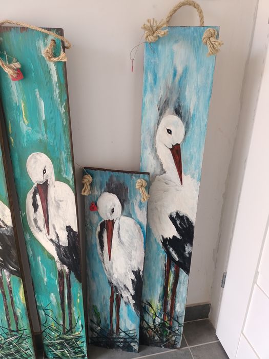 Boćki malowane na sosnowych deskach