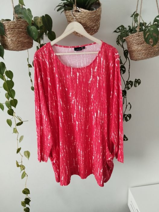 Bluzka z bawełny i wiskozy, czerwona, z kieszeniami, tunika, plus size