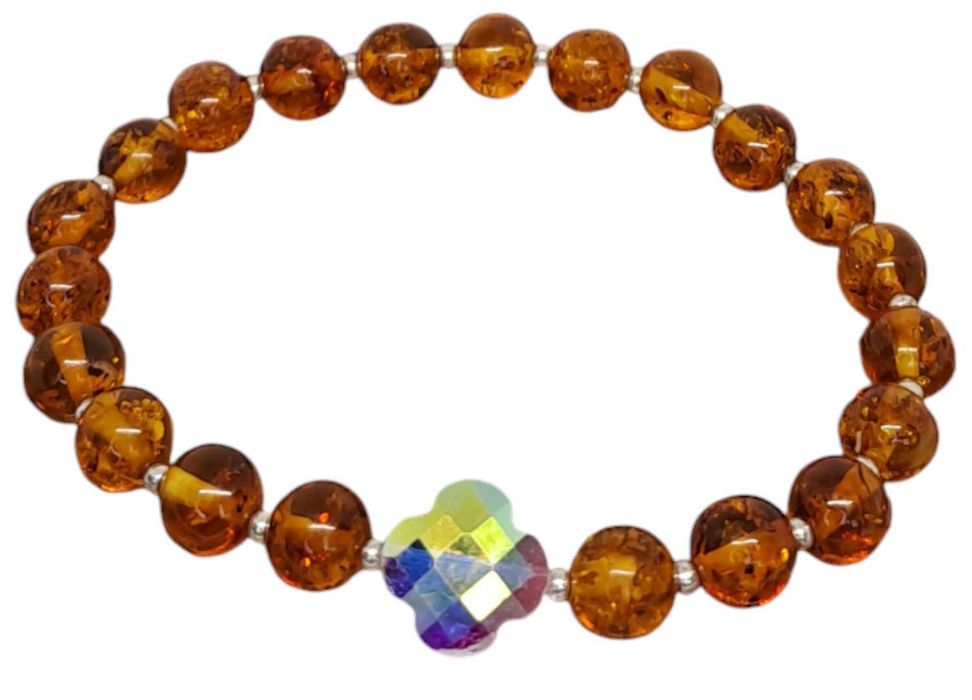 Bransoletka z bursztynu, bursztyn bałtycki kulka koniak #444