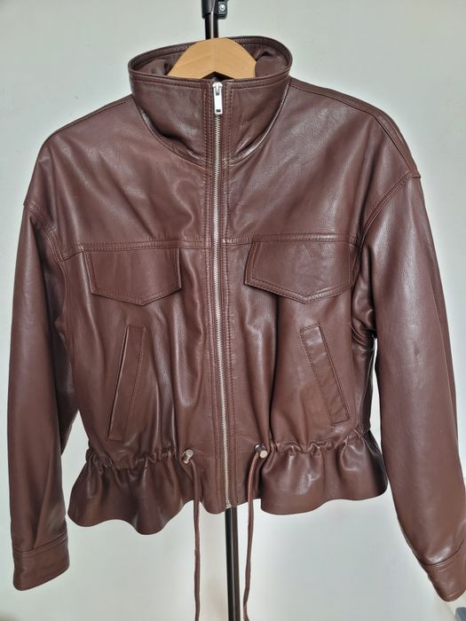 Skórzana kurtka zara stradivarius skóra naturalna xs brązowa