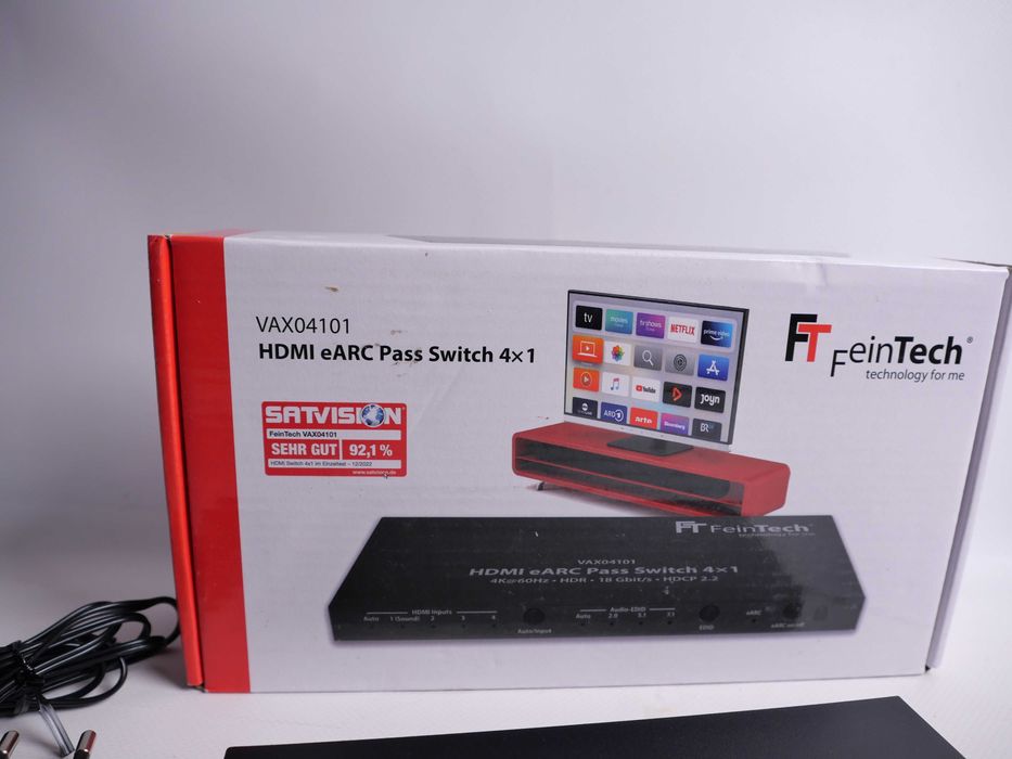 FeinTech VAX04101A HDMI eARC Pass Switch 4x1 для 3 джерел HDMI, саундбара та телевізійних проекторів 4K HDR Dolby Atmos
