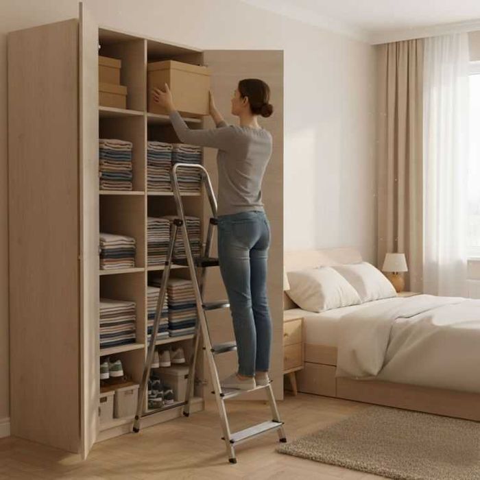 DRABINA ALUMINIOWA jednostronna 5 stopni do 150 kg składana z podestem