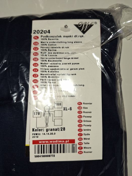 Podkoszulek męski XL dł. rękaw WADIMA