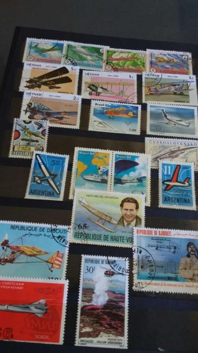 Colecção rara de selos sobre aviação de todo mundo