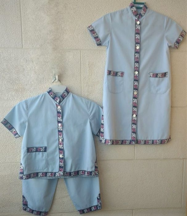 Robe + Pijama Algodão Manga Curta Azul Claro Fabricados Macau 5-6Anos