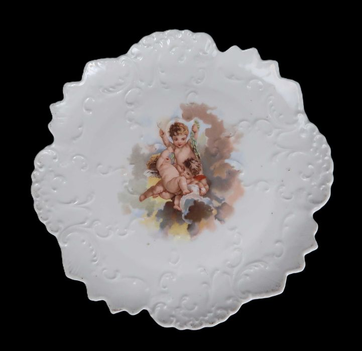 Par de pratos porcelana antiga - Querubins