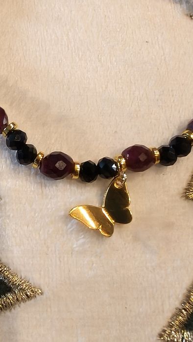 Bransoletka z naturalnych kamieni Granat, Kwarc czarny