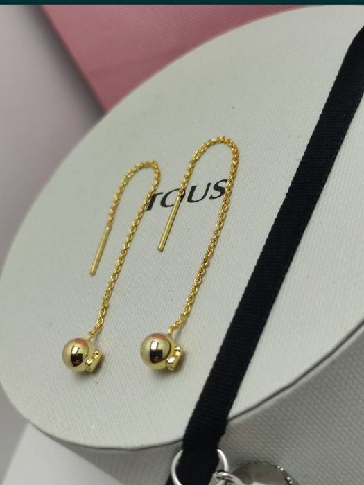 Kolczyki z misiem żółte srebro vermeil 925 kulki