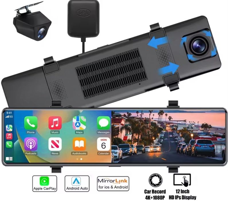 Видеорегистратор Зеркало 4k  12 дюймов Android Auto,Carpley