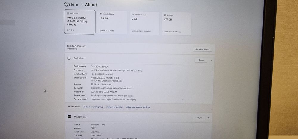 Lenovo ThinkPad P70 / Quadro M600M / i7-6820HQ / 16GB / 17.3"