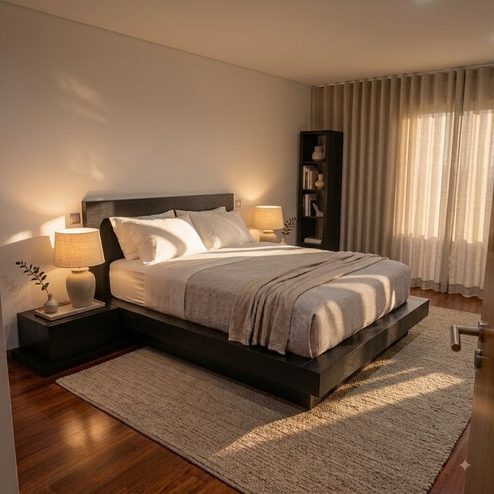 Cama em wengué com mesinha