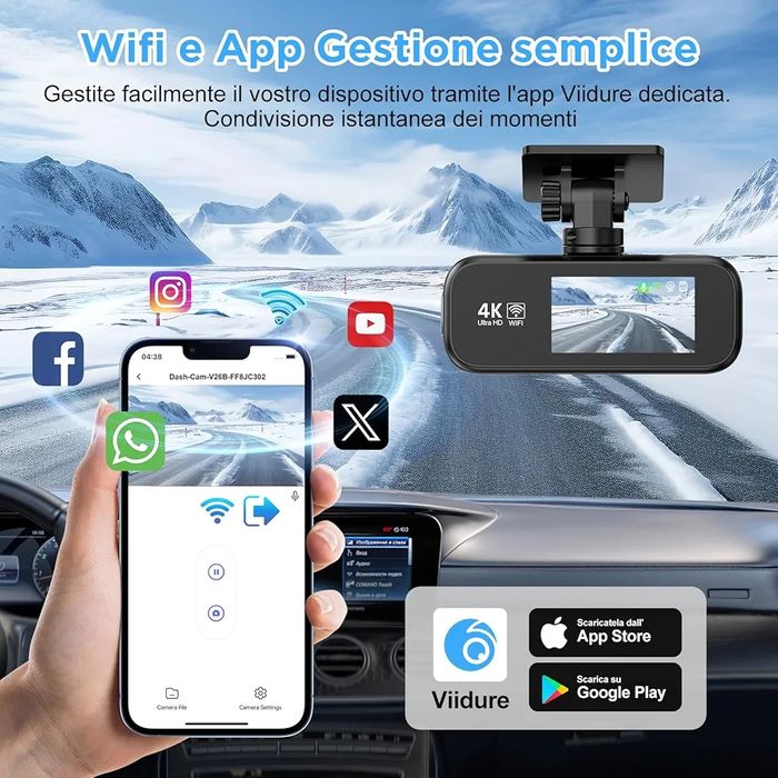 Відеореєстратор Dash Cam V26B WiFi дві камери 4K  і 1080P