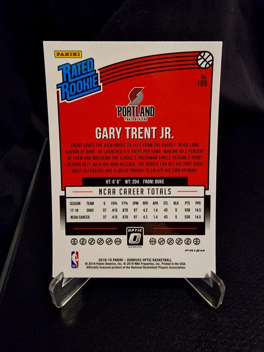 Gary Trent jr 2018-19 Donruss Optic Rated Rookie Shock RC #199