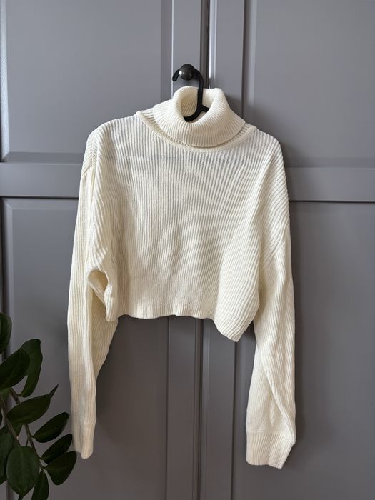 H&M Divided Krótki sweter golf ecru kremowy XS