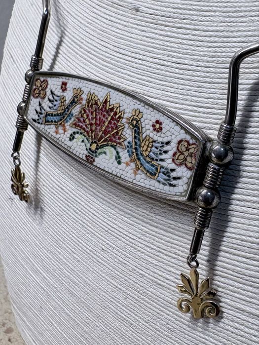 Lindissimo, invulgar colar vintage em prata com micromosaíco e ouro