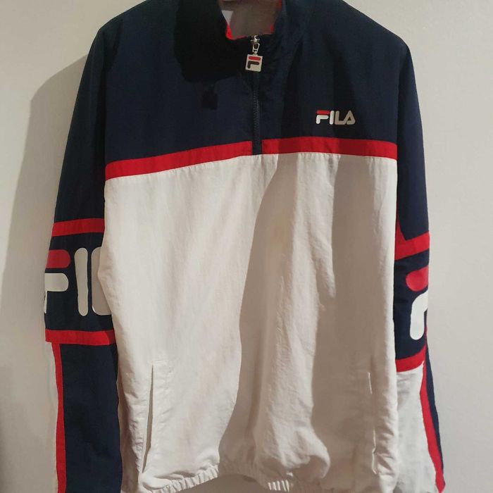 Pullover branco e azul com fecho masca fila Portes Gratis