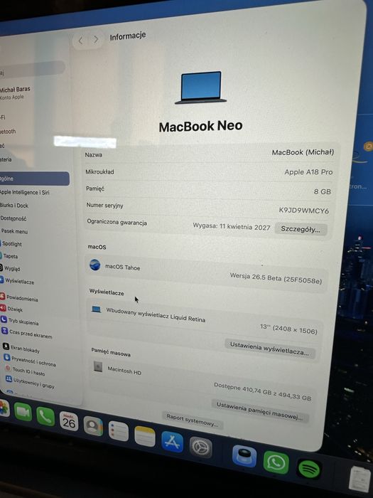 Macbook Neo Indygo 8/512 Touch Id GWARANCJA