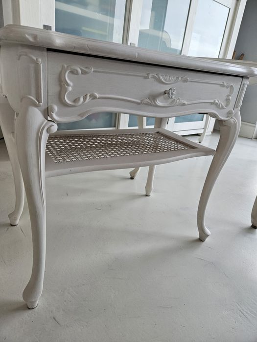 Ława drewno szyba plecionka wiedeńska bielone