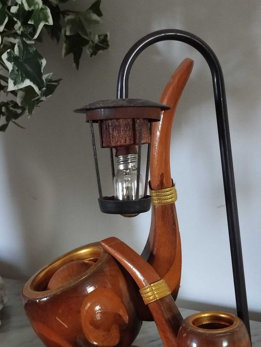 Candeeiro e Cinzeiro Vintage em Madeira
