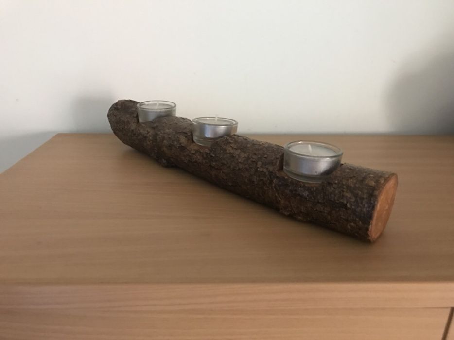 Suporte para 3 velas madeira oliveira