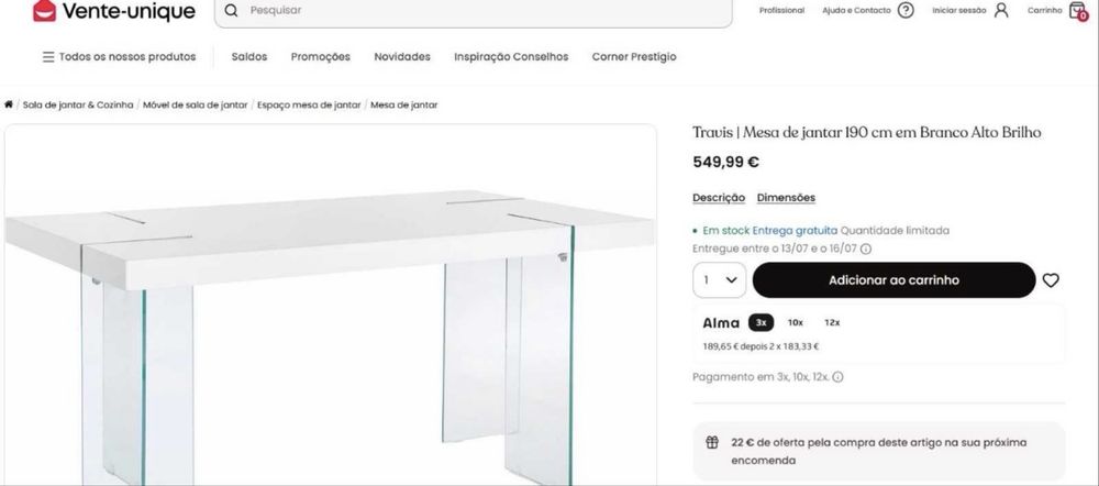 Mesa de Jantar Branca (Tampo Lacado e Pernas de Vidro) – Gaia Centro
