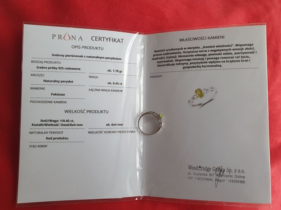 Pierścionek srebro 925 z naturalnym oliwinem perydot