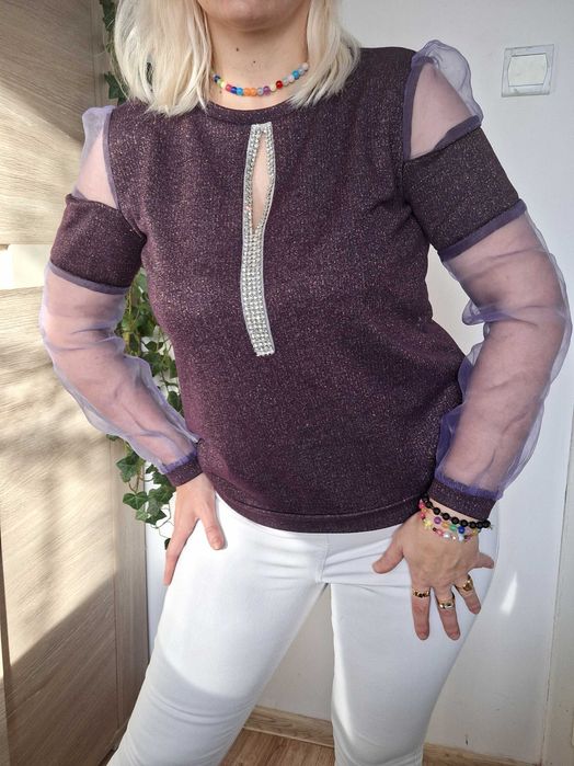 Bluza fioletowa transparentne rękawy M