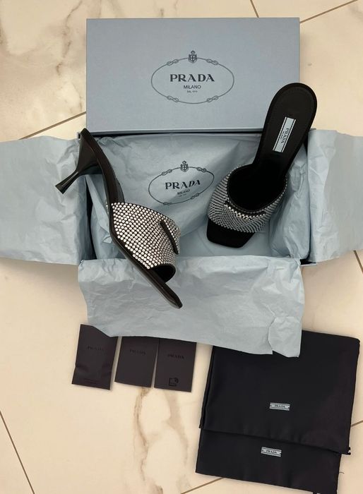 Prada Swarovski cristal mules klapki PRADA kryształki r.40