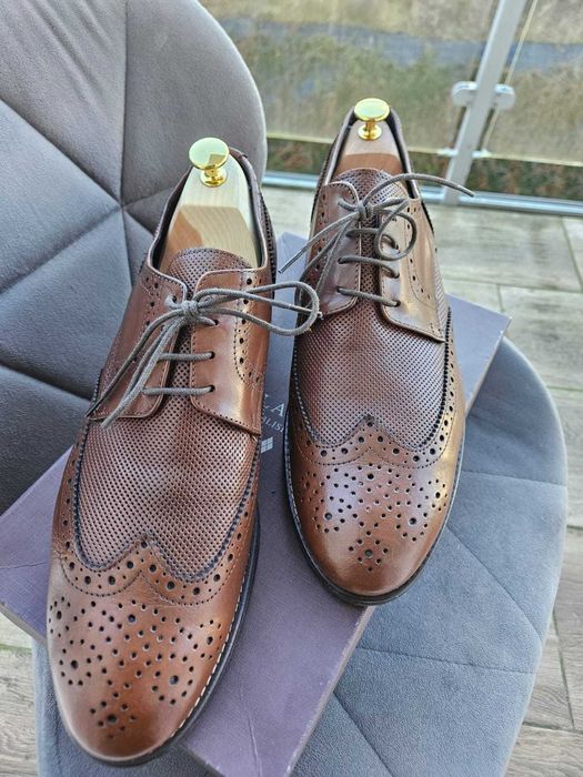 Męskie włoskie skórzane buty Ballantyne oxfordy 46