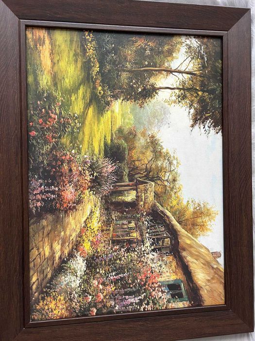 obraz wsi w brązowej oprawie