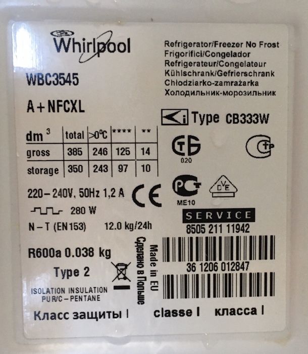 Whirlpool WBC3545