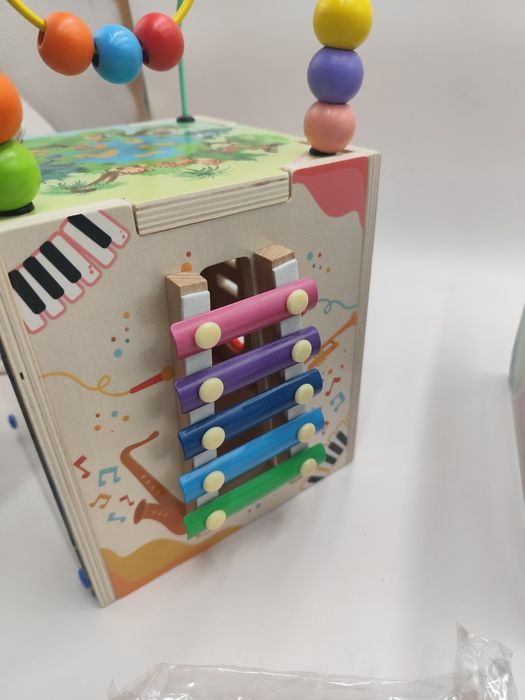 Kostka edukacyjna drewniana 7w1 sorter cymbalki labirynt dla dzieci
