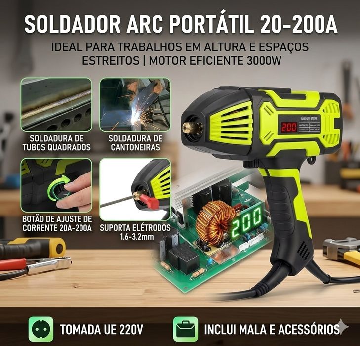 Máquina de Soldar Portátil ARC 20-200A – Formato Pistola Ultra-Leve