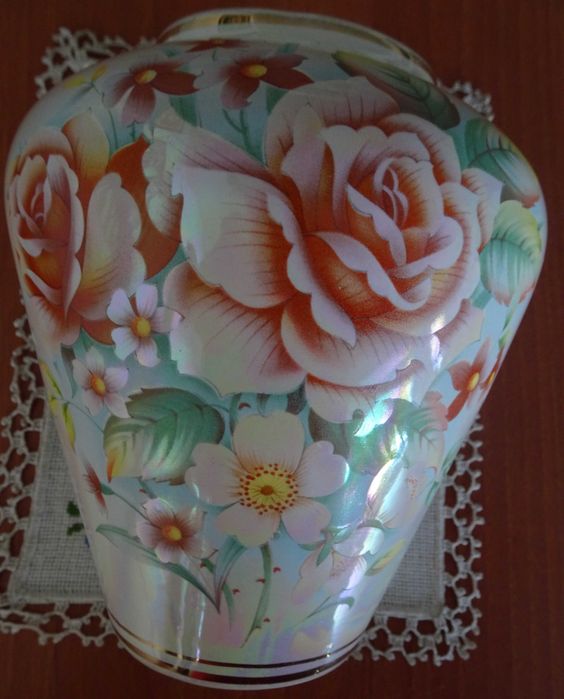 Jarrão Porcelana Antigo Pintado Mão da Loucicentro (+ 40 Anos)