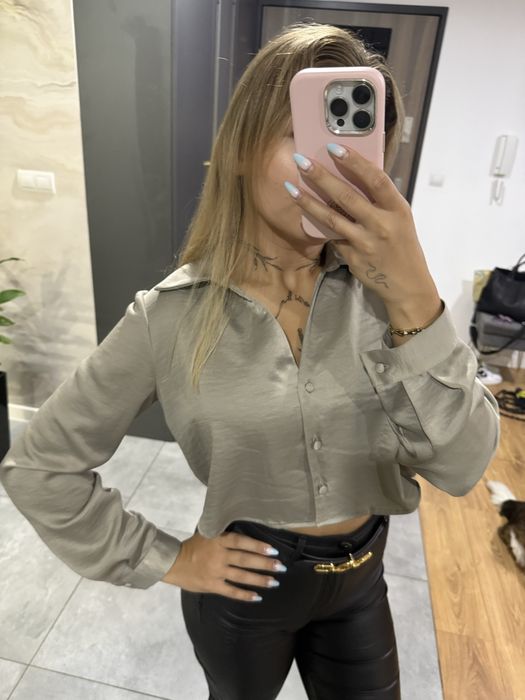 Koszula satynowa Zara khaki