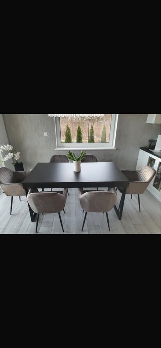 ZESTAW Stół czarny vox 160x90 + 6 krzesel