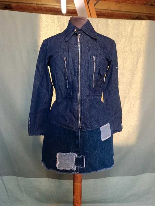 Komplet jeansowy XS spódniczka mini i kurtka Denim look