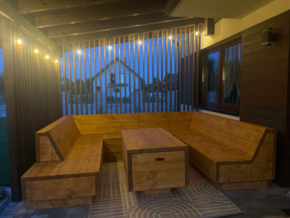 Meble ogrodowe drewniane lamele żaluzje ruchome